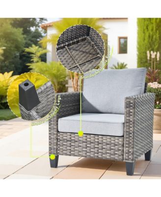 4 Pieces Outdoor Patio Furniture Set,Outside Conversation Set with All-Weather Wicker Sofa,Deep Seating Cushions and Solar Powered Coffee Table