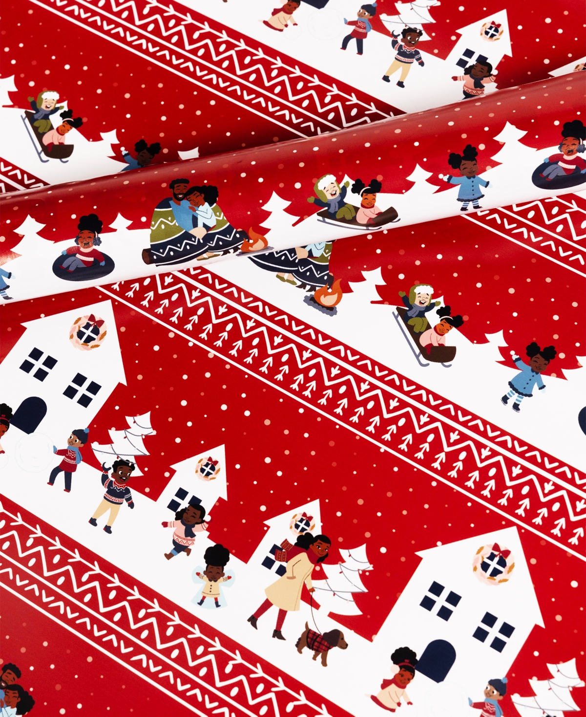 Black Paper Party Snowy Stripe Gift Wrap In Red