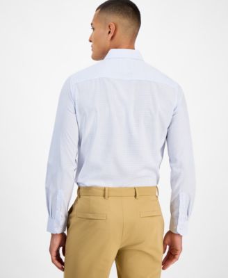 Men's Slim-Fit Performance Four-Way Stretch Mini Plaid Dress Shirt 