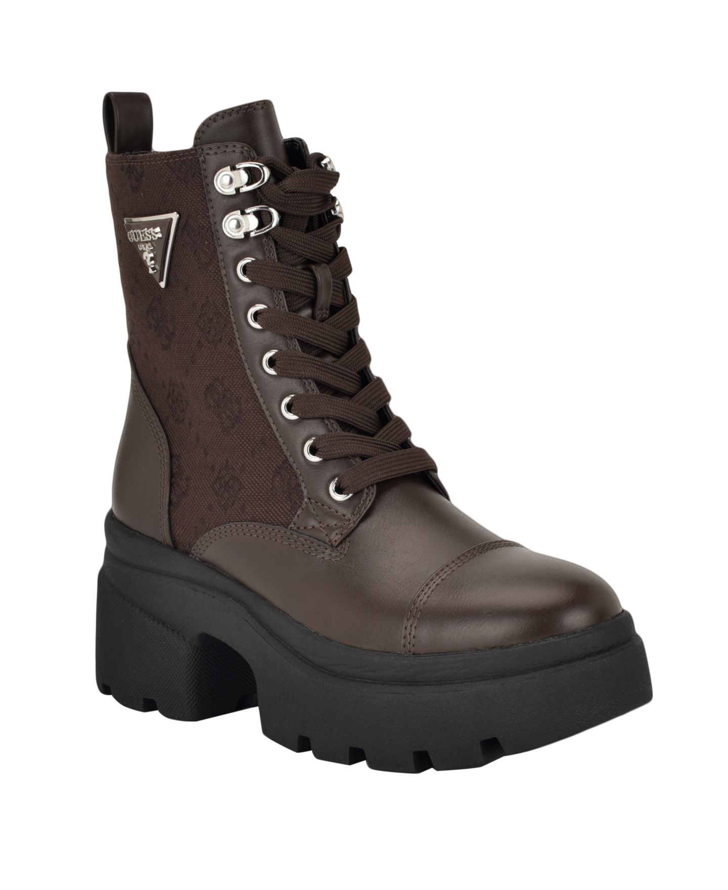 Женские ботинки GUESS Yarini Platform Lug Combat, цвет: Тёмный коричневый — фото 1