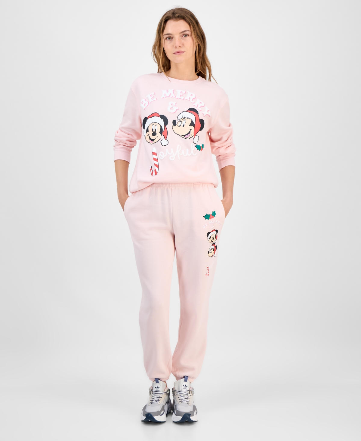 Disney Juniors' Merry & Joyful Jogger Sweatpants In Pink