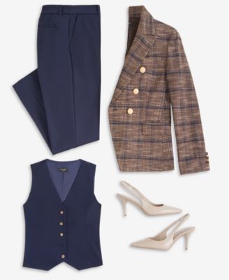 Women's Plaid Blazer & Bi-Stretch Crepe Vest
