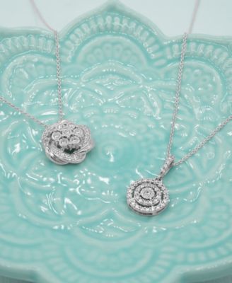 Diamond Double Halo 18" Pendant Necklace (1/4 ct. t.w.) in Sterling Silver, Created for Macy's