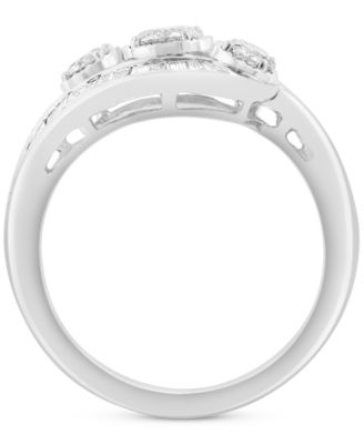 EFFY&reg; Diamond Round & Baguette Triple Stone Swirl Ring (1 ct. t.w.) in 14k White Gold