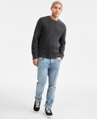 Men's Long-Sleeve Cozy Cable-Knit Crewneck Sweater, Macy's Exclusive