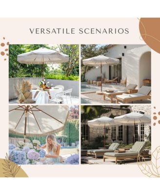 7' Patio Beige Umbrella with Tassels UPF50+ Boho Style 5-Year-Non-Fading for Outdoor,Model:BH7W-01P