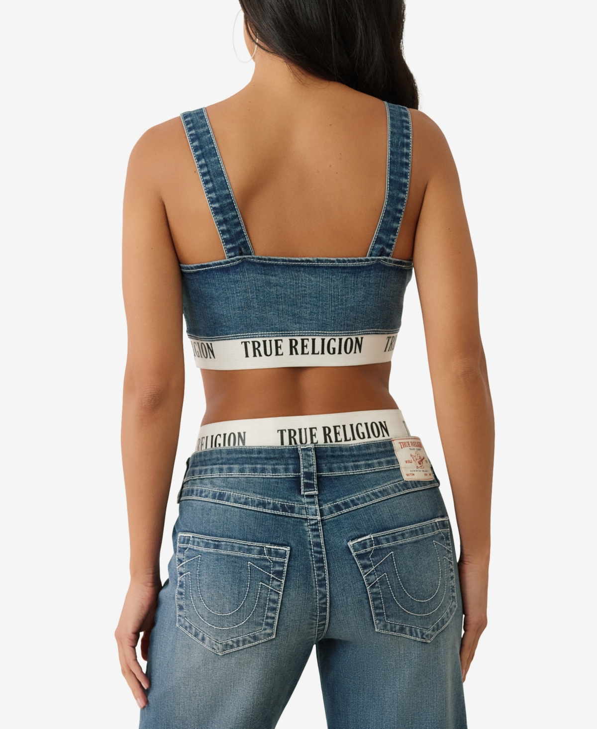 True Religion Women's Elastic Band Denim Bra Top In Blue