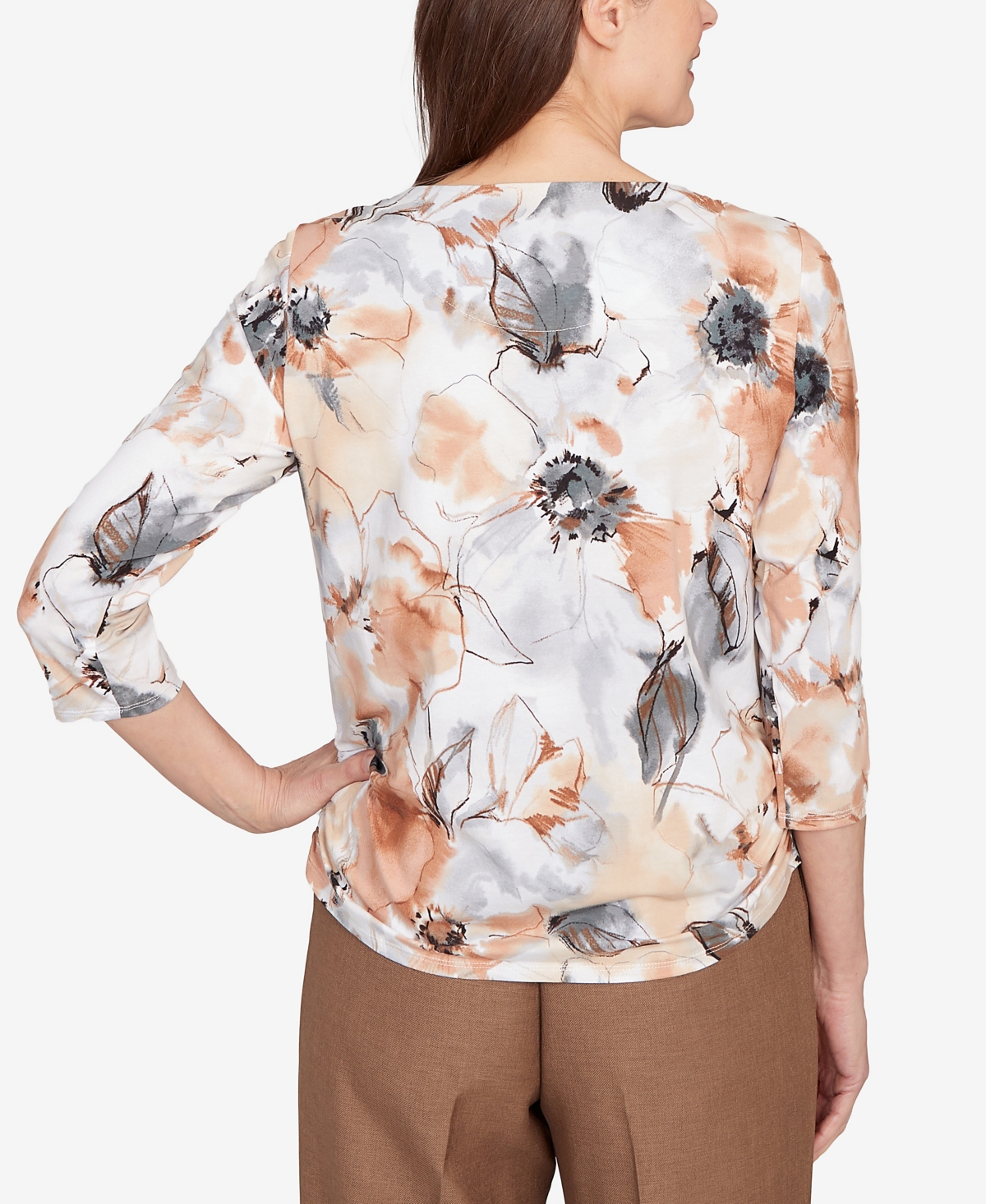 Alfred Dunner Petite Watercolor Floral Top In Multi