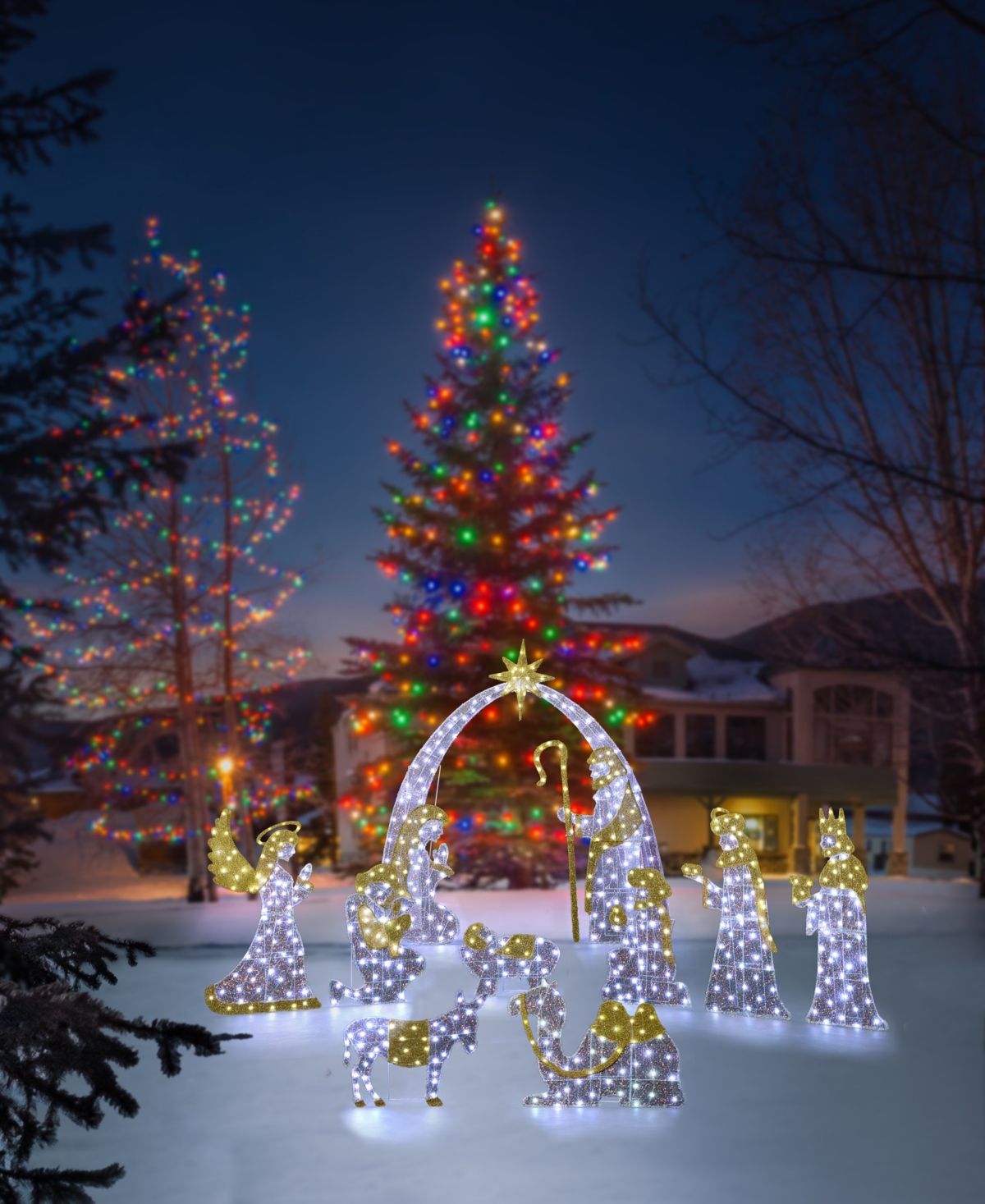 Glitzhome Lighted Fabric Christmas 2d Iridescent Nativity Scene Outdoor Decor, Set Of 11 In Multi