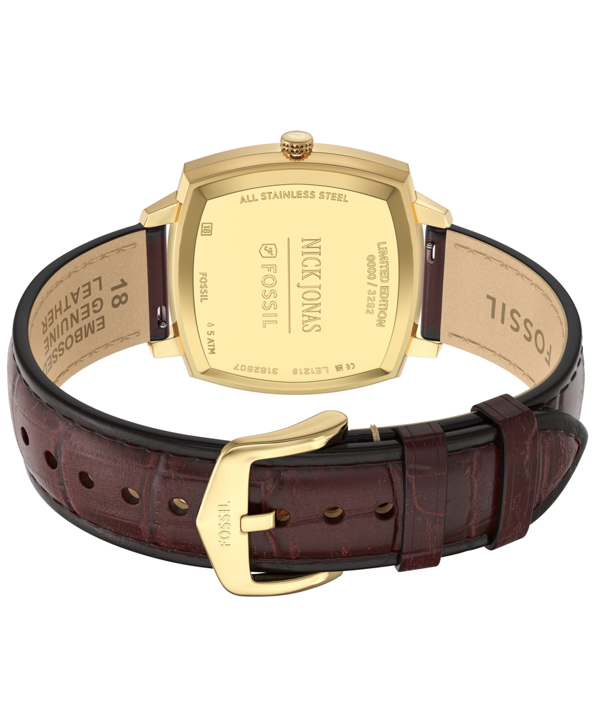 Fossil Unisex Nick Jonas x Machine Luxe Vignette Brown Croco Leather Watch, 37mm
