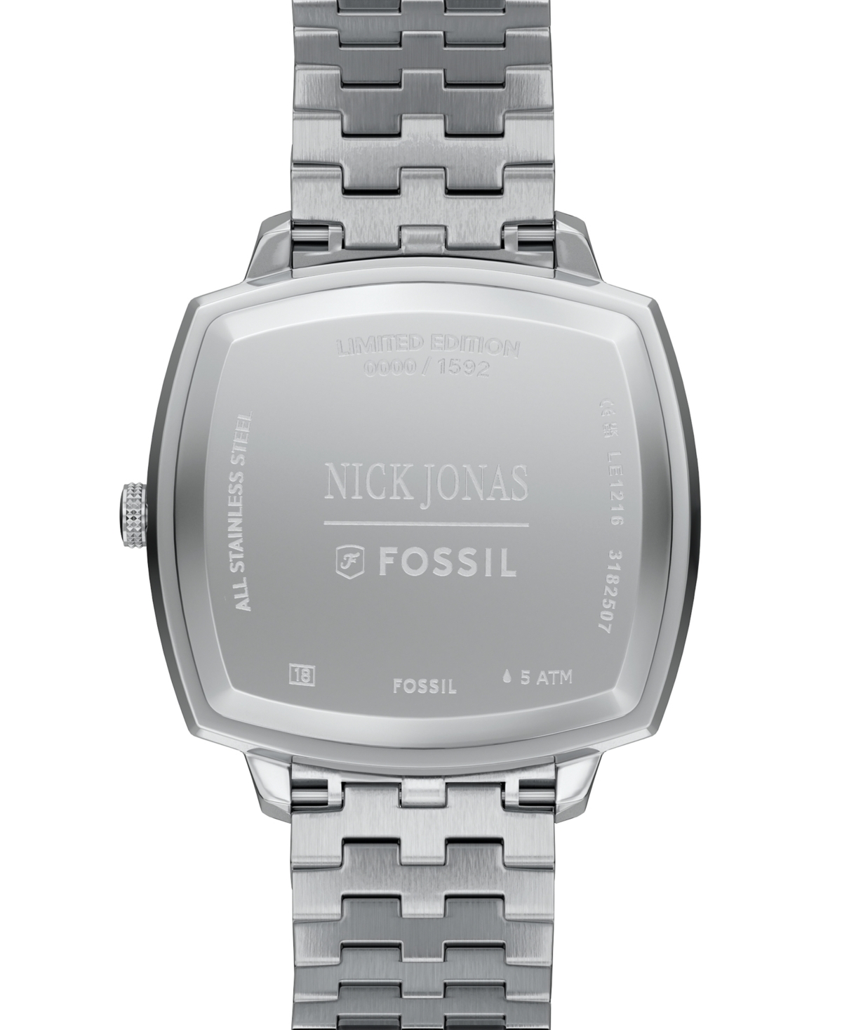 Fossil Unisex Nick Jonas X Machine Luxe Aventurine Silver-tone Stainless Steel Watch, 37mm In Metallic