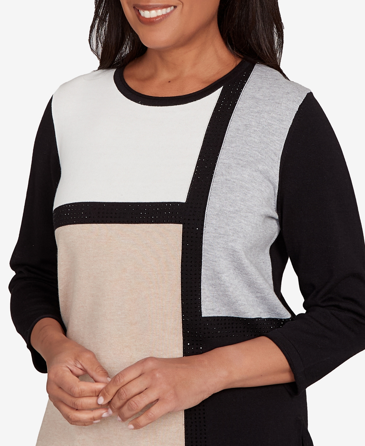 Alfred Dunner Petite Classic Long Sleeve Sweater In Black