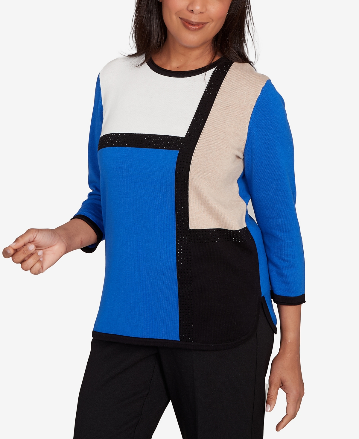 Alfred Dunner Petite Classic Long Sleeve Sweater In Blue