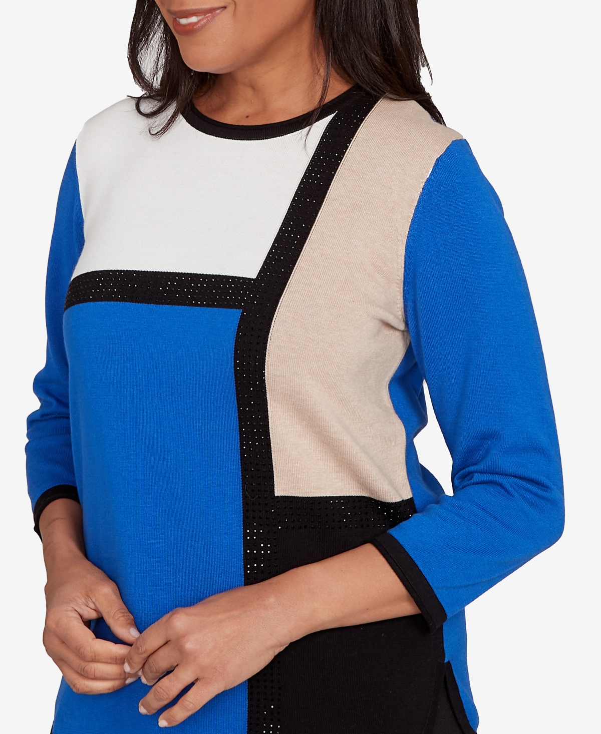 Alfred Dunner Petite Classic Long Sleeve Sweater In Blue
