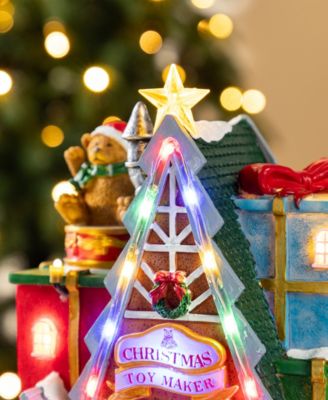 10.75" Lighted Resin Christmas Toy Market Village