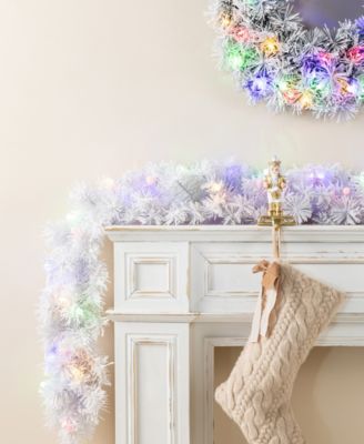 6 ft Pre-Lit Snow Flocked Pine Christmas Garlands, Set of 2