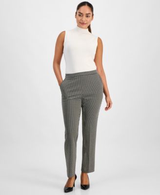 AK Anne Klein - Petite Houndstooth Mid Rise Pull-On Pants