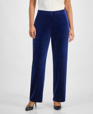 Petite Velour Mid Rise Wide-Leg Pants