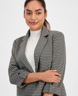 Petite Houndstooth-Print Roll-Tab Blazer