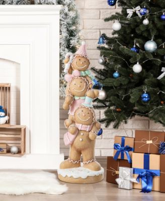 29.25" Resin Christmas Macaron Stacked Gingerbread Man Porch D&eacute;cor