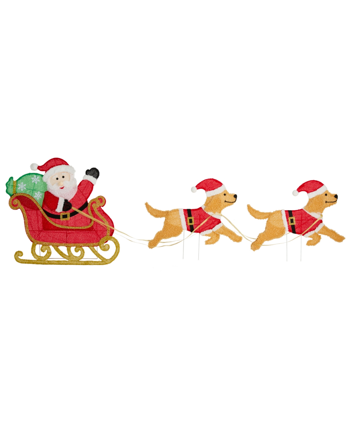 Glitzhome 90.5" Fabric Christmas 2d Dog With Santa Sleigh Lighted Outdoor Decor In Multi