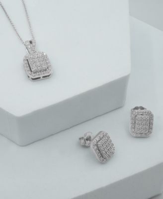 Diamond Octagon Halo Cluster Earrings (1/3 ct. t.w.) in Sterling Silver, Exclusive