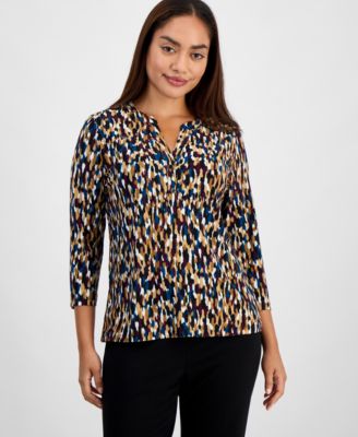 AK Anne Klein - Petite Printed Henley Top