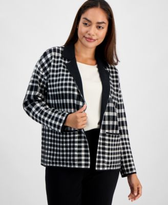AK Anne Klein - Petite Notched-Lapel Plaid Blazer