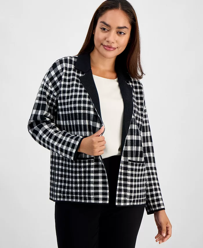 AK Anne Klein Petite Long-Sleeve Notched-Collar Sweater - thumbnail 5