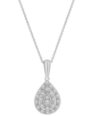 Macy's - Diamond Teardrop Cluster 18" Pendant Necklace (1/4 ct. t.w.) in Sterling Silver