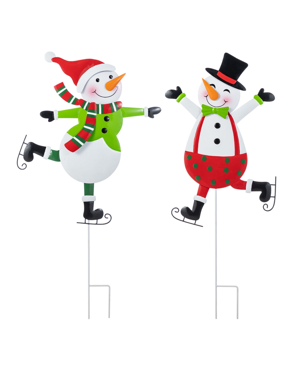 Metal Christmas Skiing Snowmen Yard Stakes, Set of 2 - Multi
