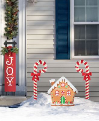 Metal Christmas Gingerbread House and Candy Cane Yard Stakes, Set of 3