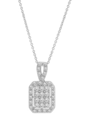 Diamond Octagon Halo Cluster 18" Pendant Necklace (1/3 ct. t.w.) in Sterling Silver, Exclusive