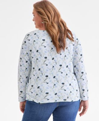 Plus Size Printed Long-Sleeve Top, Macy's Exclusive