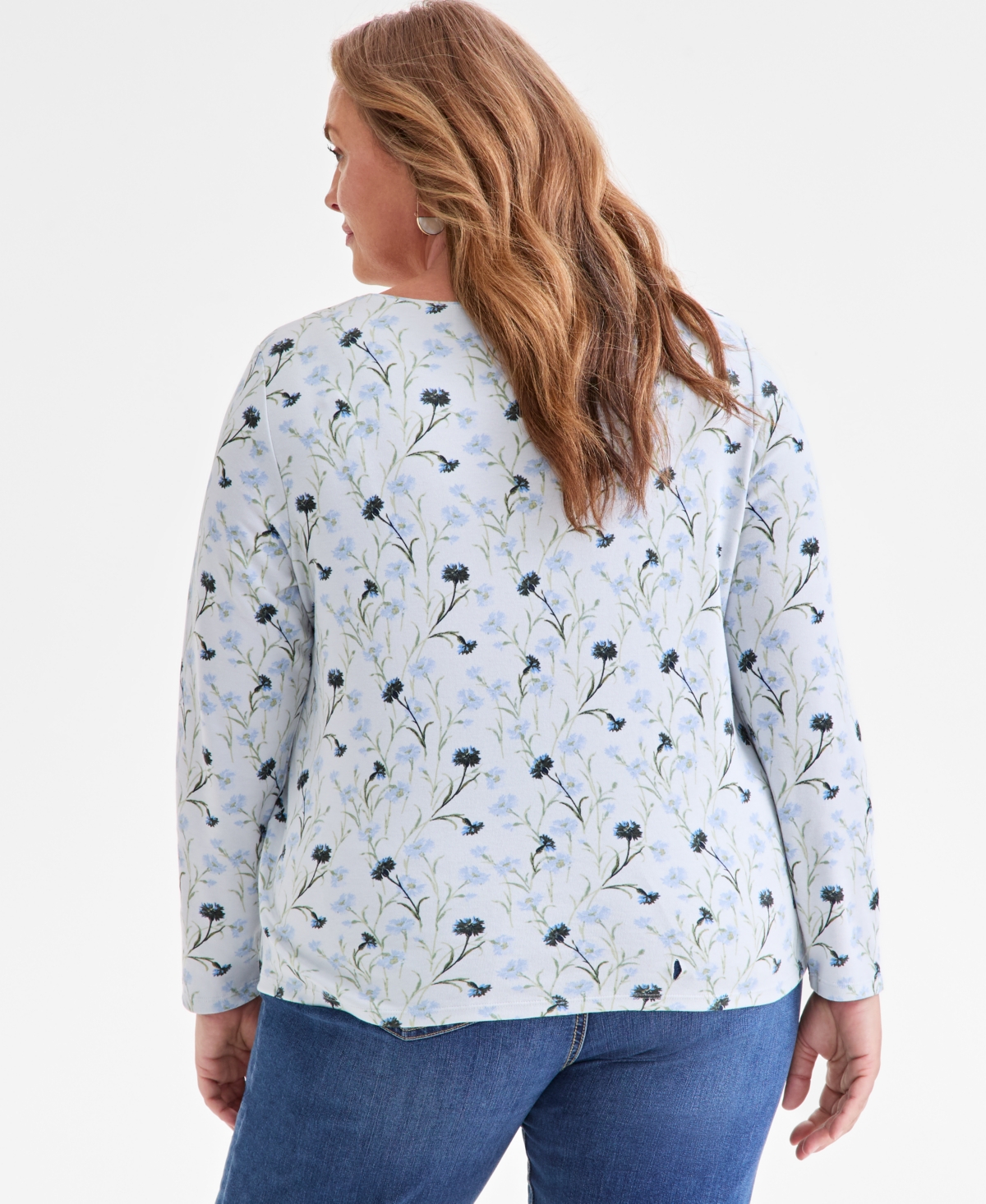 Style & Co Plus Size Printed Long-sleeve Top, Macy's Exclusive In Multi
