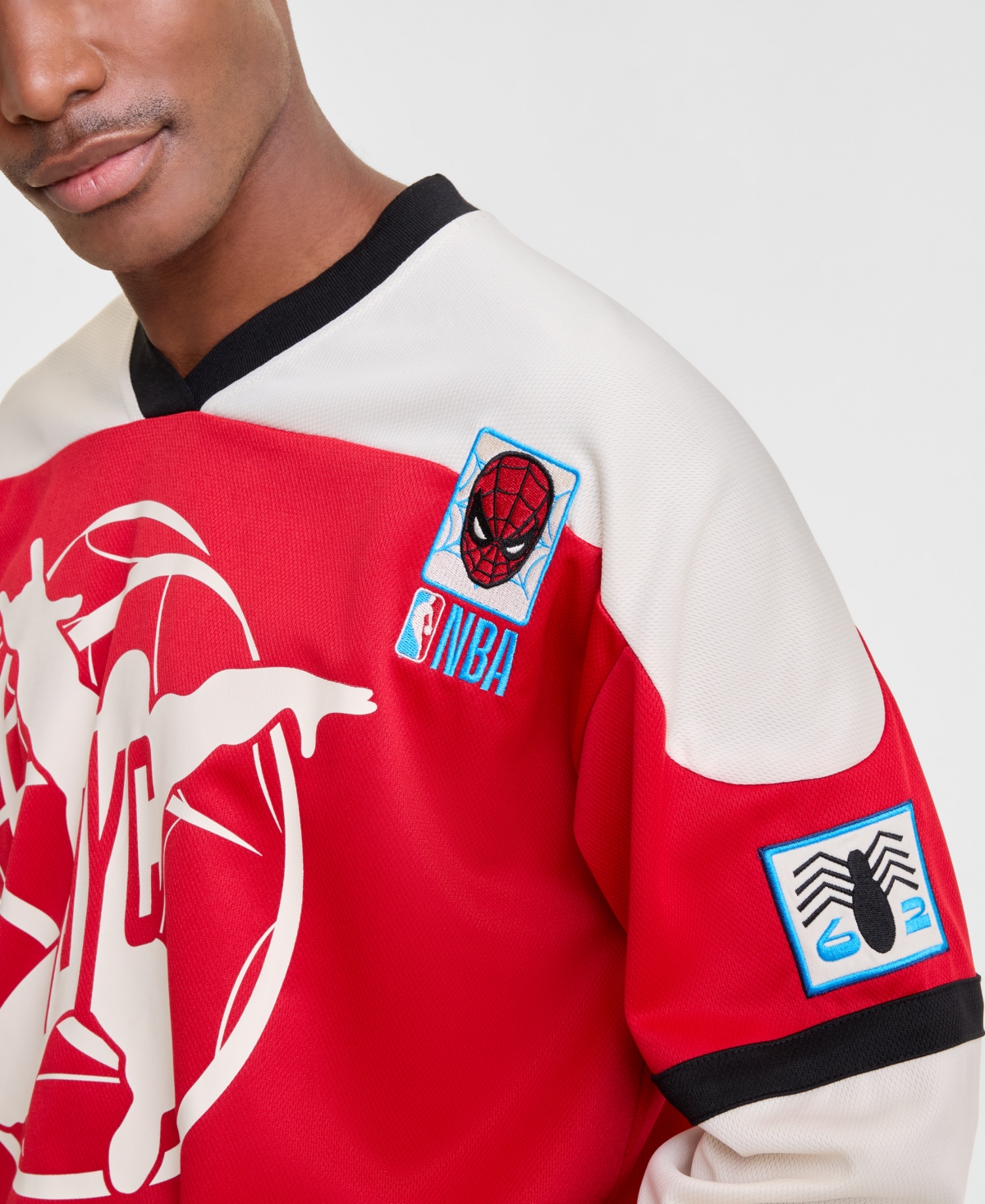 Macy's Marvel X Nba Men's Nyc Spiderman Long-sleeve Jersey, Macy's Exclusive In Red
