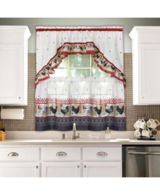 Retro Rooster Complete 3 Piece Kitchen Curtain Tier and Swag Valance Set - 57 in. W x 24 in. L