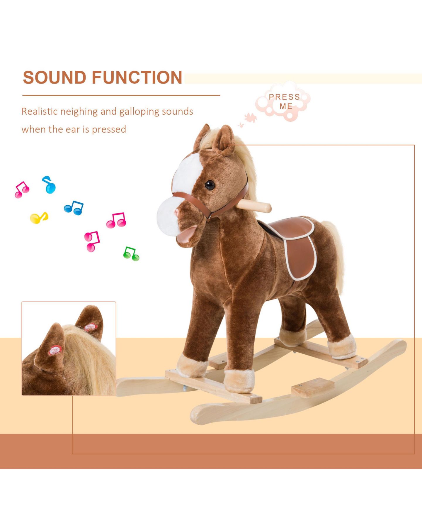 Детская мягкая игрушка Qaba Kids Plush Rocking Horse With Simulated Sounds, 88-Lb. Capacity, Ages 3-4 — фото 4
