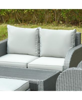 6-Piece Outdoor Rat Wicker Sofa Set w/ Gas Adjustable Sofa,