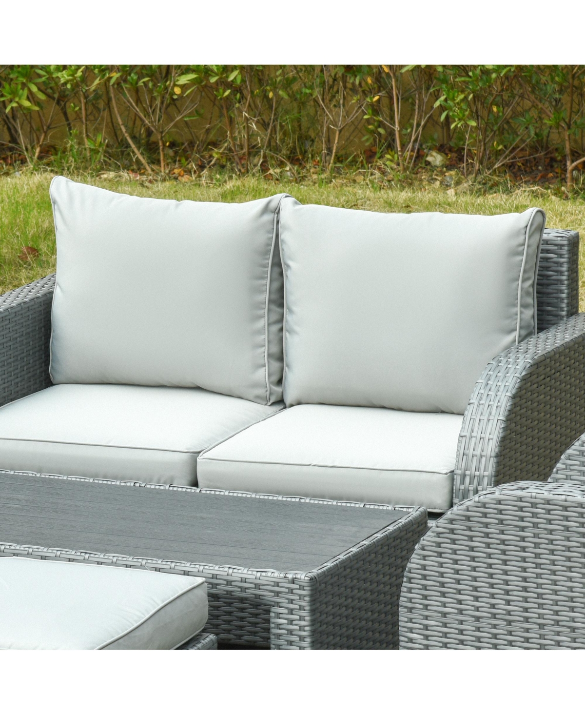 Outsunny 6-Piece Outdoor Rat Wicker Sofa Set w/ Gas Adjustable Sofa,