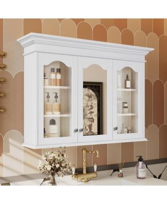 40" Glass Mirror Adjustable-Shelf Wall-Mounted Medicine Cabinet