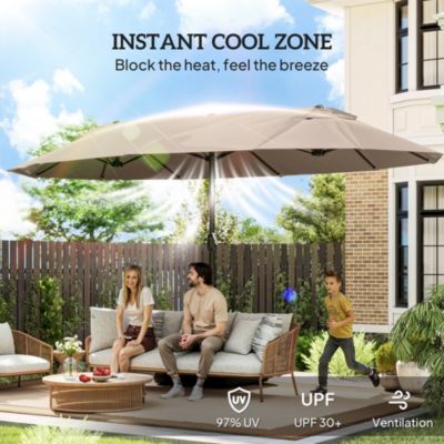 15' Backyard Double-Sided Steel Fabric Market Garden Umbrella