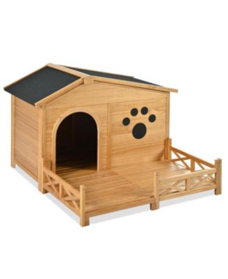 48" Wooden Dog House with Porch & Fencing