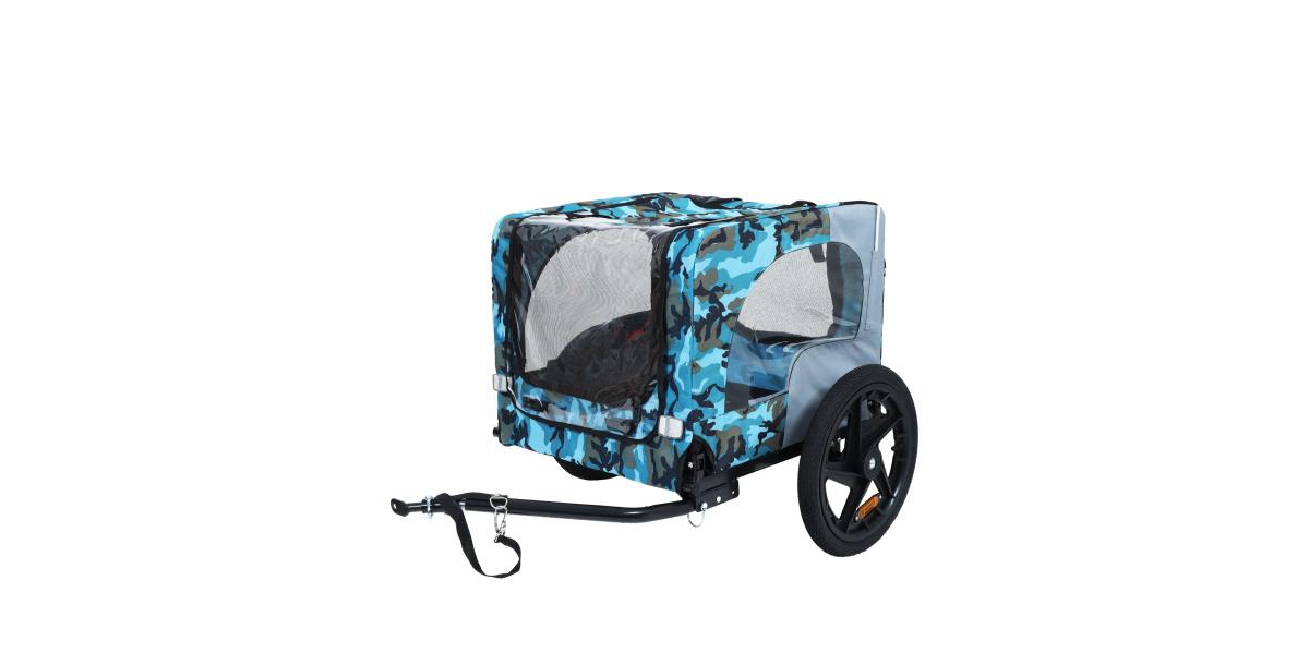 Pet Bike Trailer,Suitable for Small & Medium Pets, Easy Folding Cart Frame, Quick Release Wheel, Blue+Grey