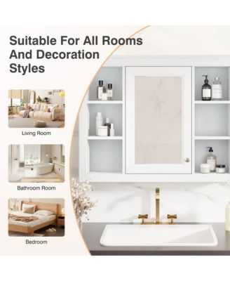 35" x 27.5" Bathroom Mirror Cabinet with 6 Open Shelves, Wall Mounted Medicine Cabinet (No Vanity)