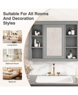 35" x 27.5" Bathroom Mirror Cabinet with 6 Open Shelves, Wall Mounted Medicine Cabinet (No Vanity)