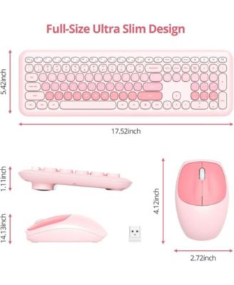Cute Colorful Keyboard and Mouse Wireless Silent, Full-Size Retro Typewriter Wireless Quiet Slim Keyboard Low-Noise 2.4GHz for Computer, Desktop, Laptop(6-Ocean Dusty Pink)