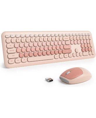 Cute Colorful Keyboard and Mouse Wireless Silent, Full-Size Retro Typewriter Wireless Quiet Slim Keyboard Low-Noise 2.4GHz for Computer, Desktop, Laptop(6-Ocean Orange)