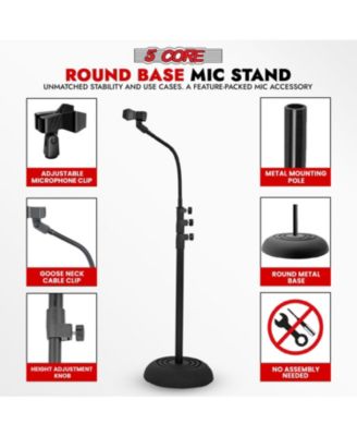 5Core Mic Stand Floor 2Pcs Adjustable Round Base Universal Metal Microphone Stands