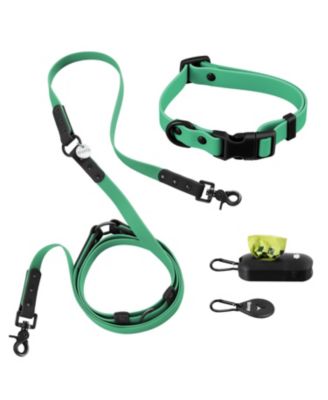 Luna 8FT Adjustable 6-in-1 Waterproof Hands-Free Leash and Collar with LED Flashlight, Bag Dispenser, and Poop Bag Holder